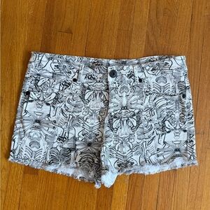 Dex Skeleton Print Denim Shorts – Raw Hem – Size 29